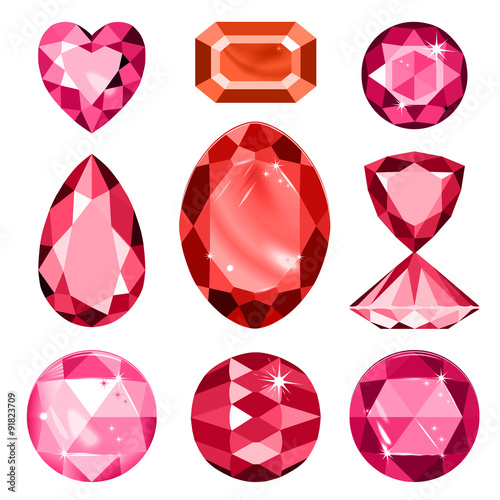 Set of colored gems isolated on white background, vector illustration