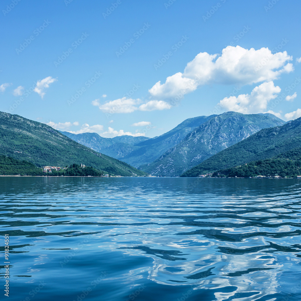 Fjords. Sea view on mountains, Montenegro