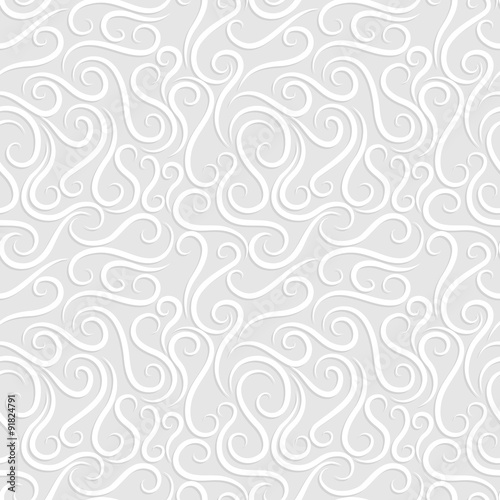 White vector swirl seamless pattern. Hand-drawn wavy background for invitations, christmas card etc.