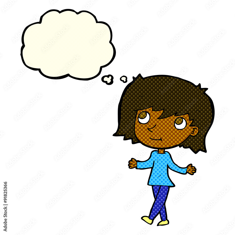 cartoon girl with no worries with thought bubble cartoon girl with no worries with thought bubble