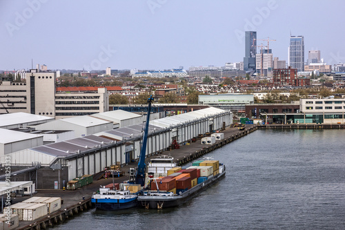 Container vessel in port, Rotterdam, Netherlands