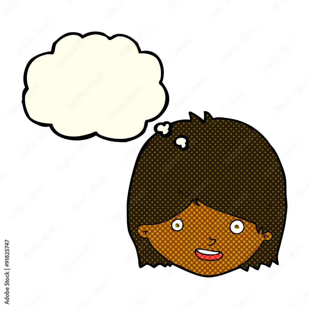 cartoon happy female face with thought bubble cartoon happy female face with thought bubble