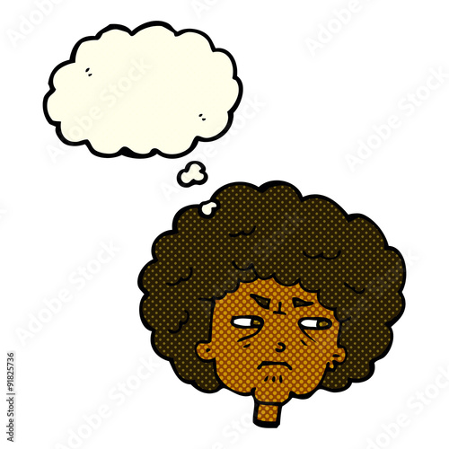 cartoon bitter old woman with thought bubble