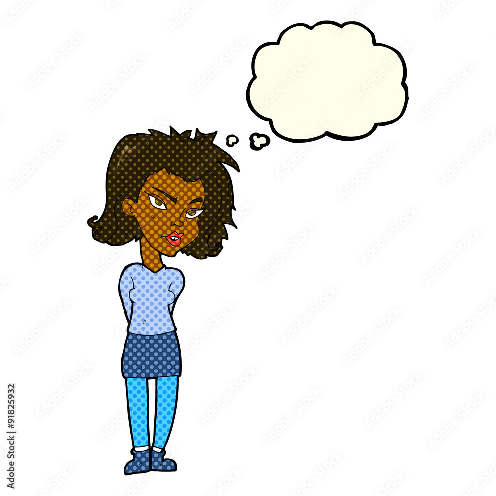 cartoon woman with thought bubble