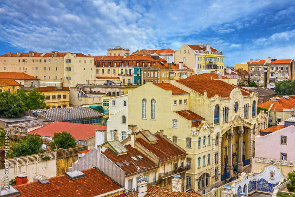 Lisbon streets panoramic view, Portugal