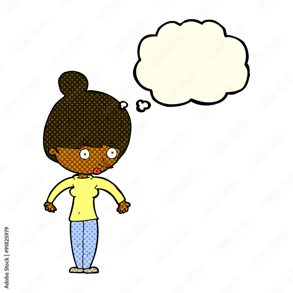 cartoon woman staring with thought bubble cartoon woman staring with thought bubble