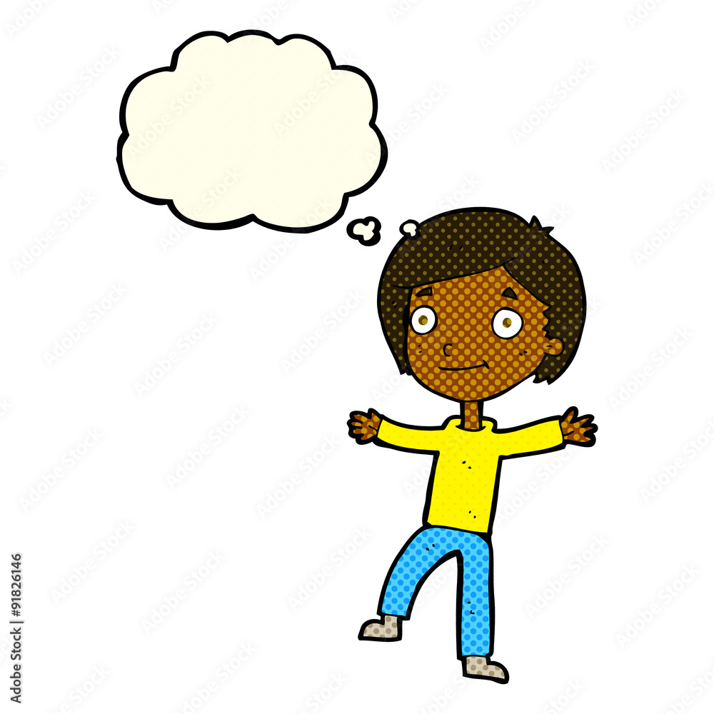 cartoon excited boy with thought bubble cartoon excited boy with thought bubble