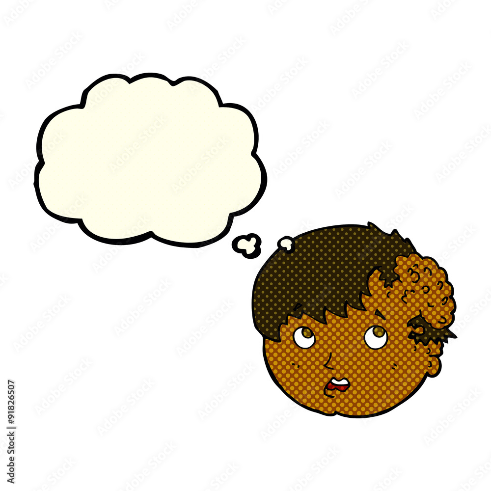 cartoon boy with ugly growth on head with thought bubble cartoon boy with ugly growth on head with thought bubble