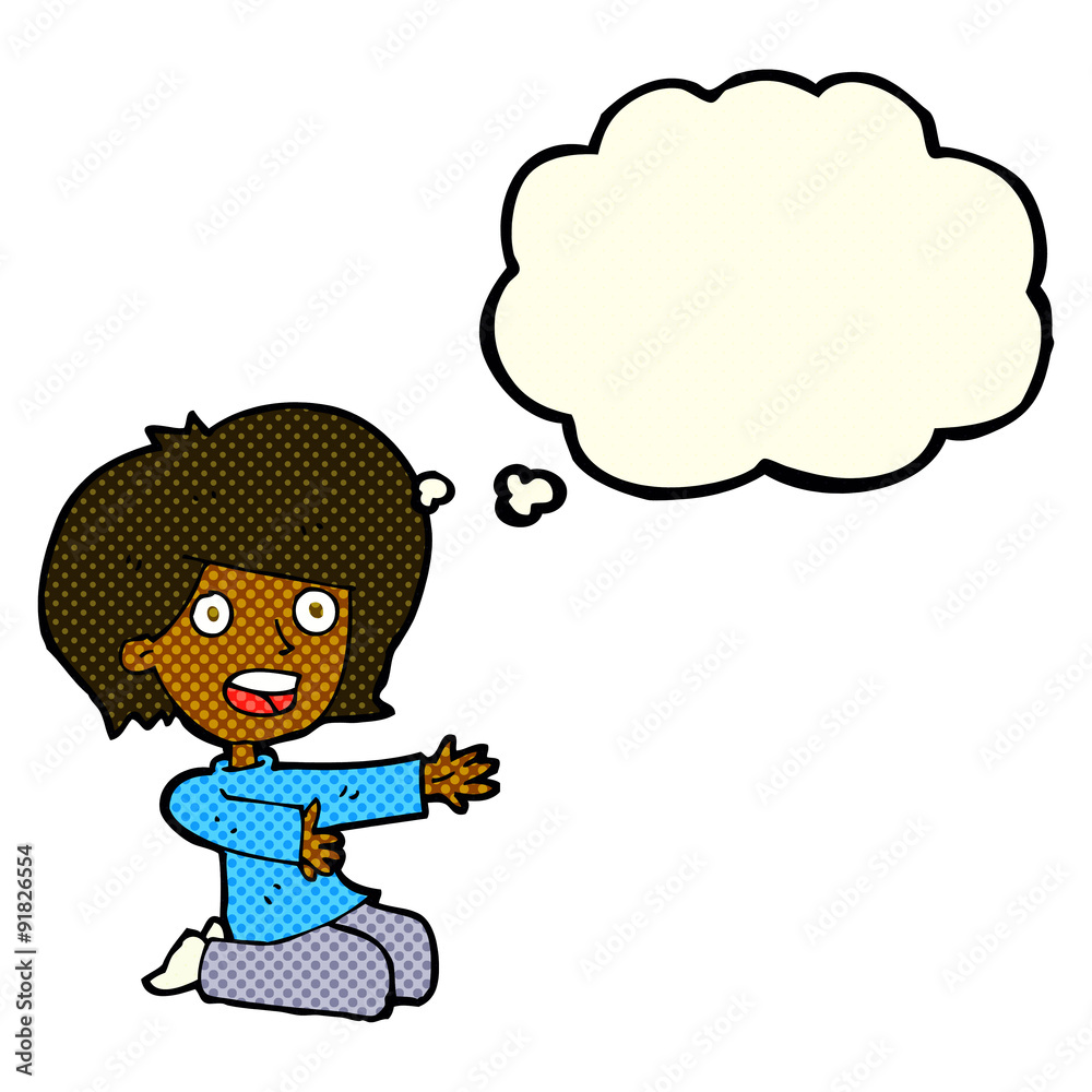 cartoon shocked woman on knees with thought bubble cartoon shocked woman on knees with thought bubble