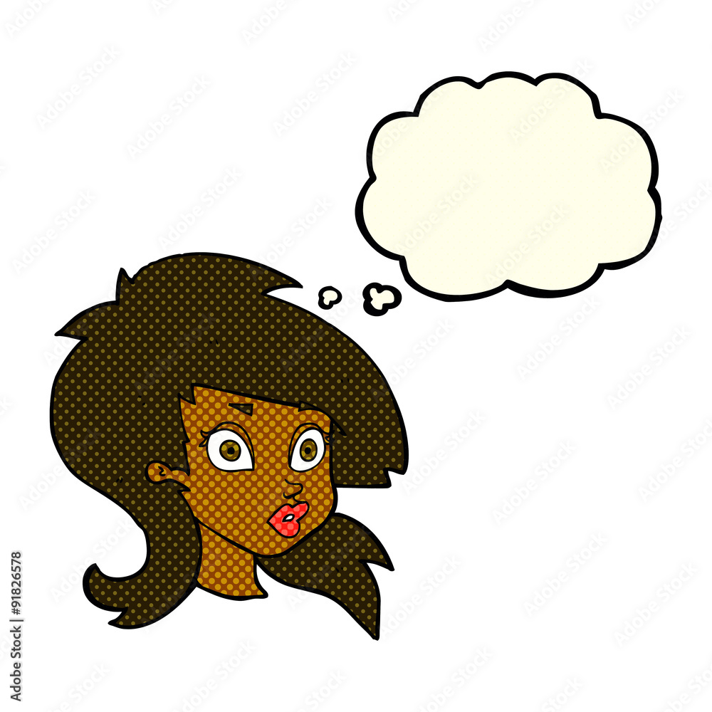 cartoon pretty surprised woman with thought bubble cartoon pretty surprised woman with thought bubble