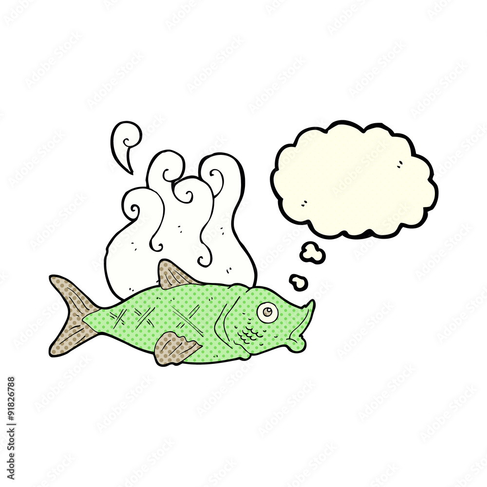 cartoon smelly fish with thought bubble