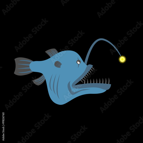 Deep-sea predatory fish with a lantern. Terrible predator fish a