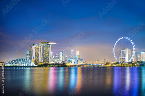 Photography Panorama of Singapore city skyline by night