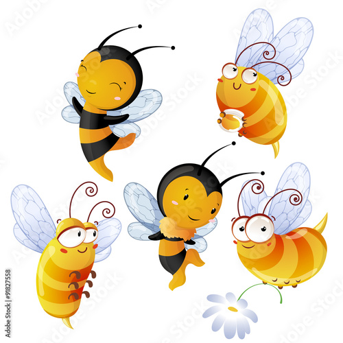 Set of bright cheerful bees