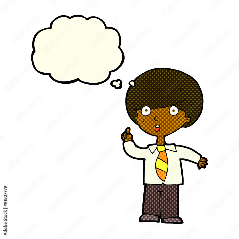 cartoon school boy answering question with thought bubble cartoon school boy answering question with thought bubble