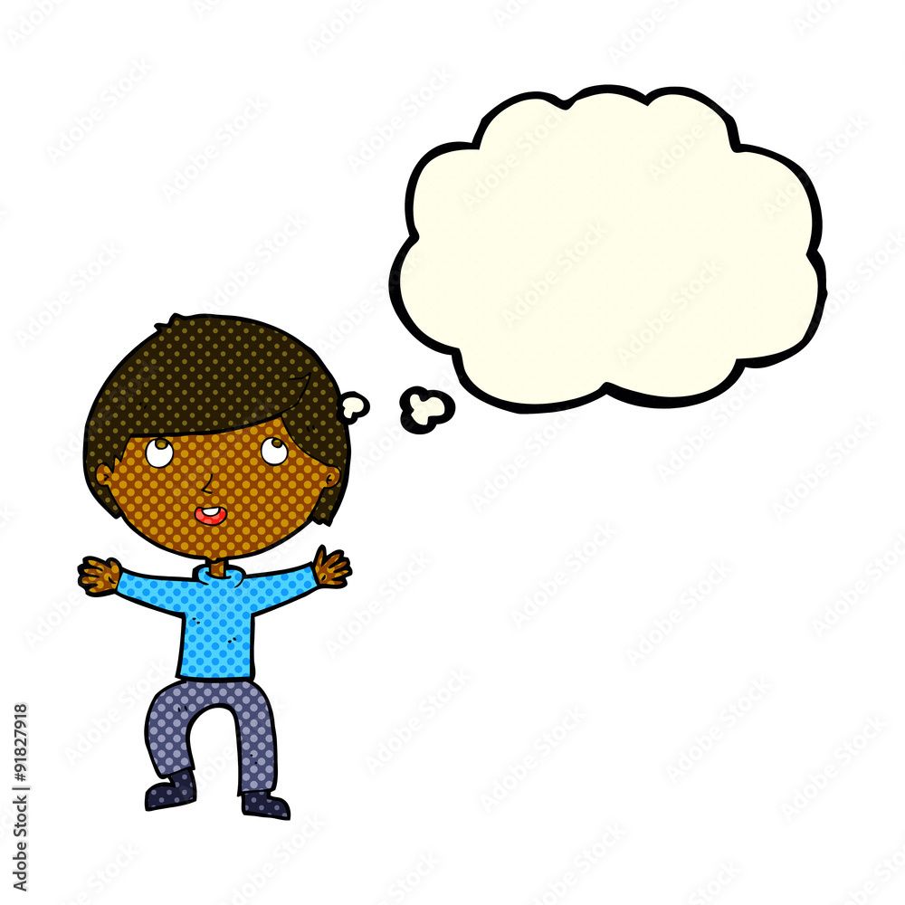 cartoon happy boy with thought bubble cartoon happy boy with thought bubble