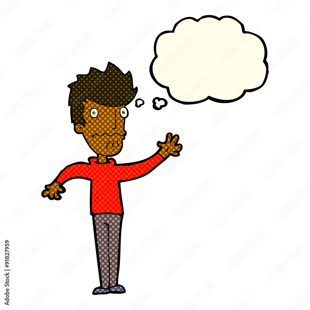 cartoon worried man reaching out with thought bubble cartoon worried man reaching out with thought bubble
