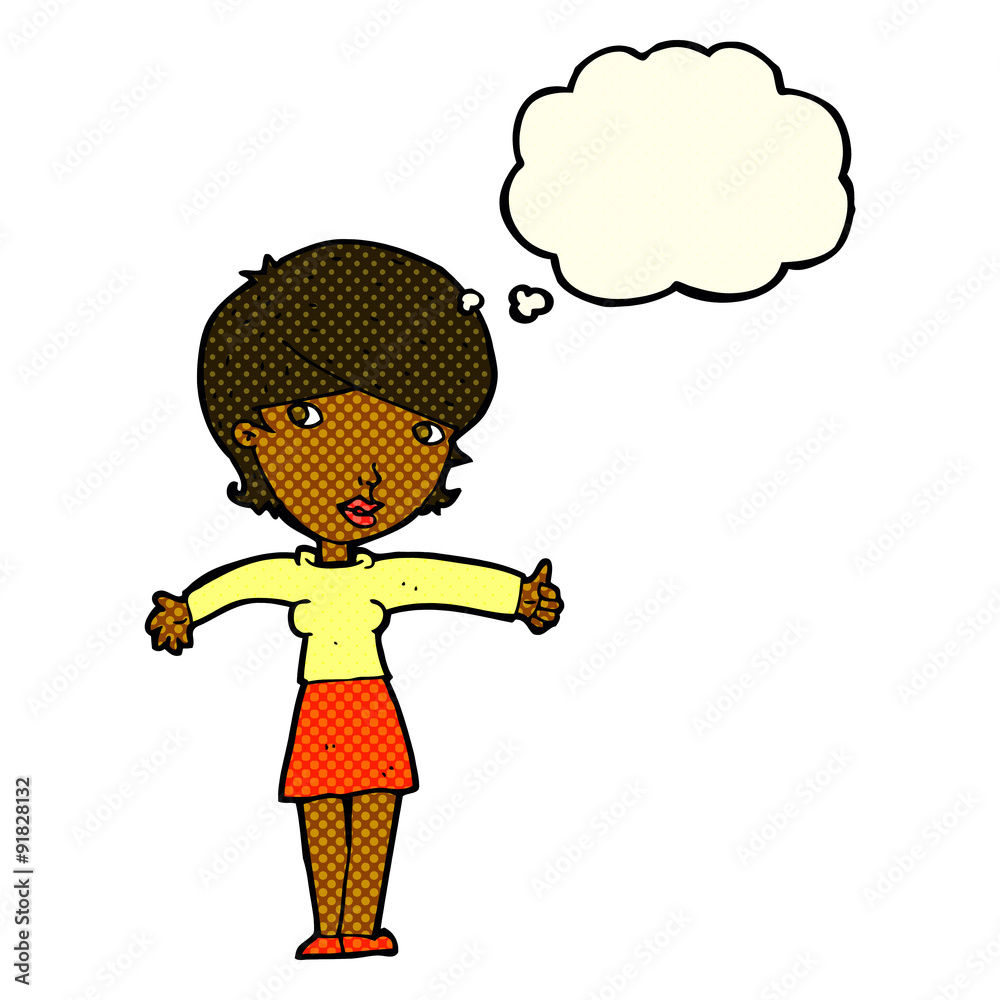 cartoon woman giving thumbs up symbol with thought bubble cartoon woman giving thumbs up symbol with thought bubble