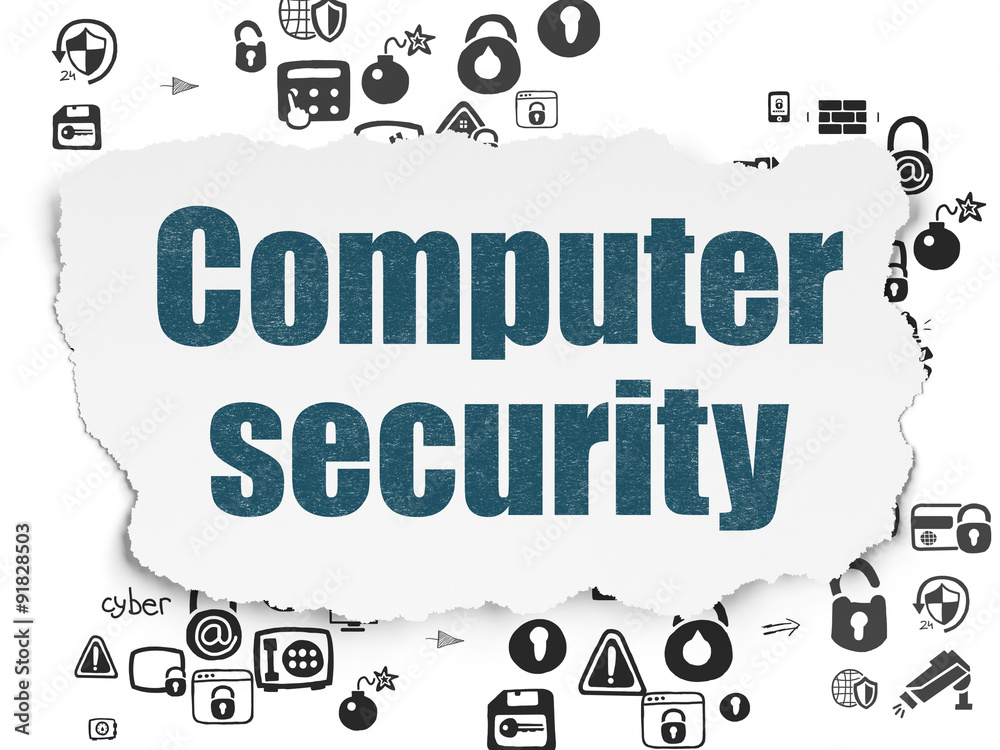 Fototapeta premium Protection concept: Computer Security on Torn Paper background