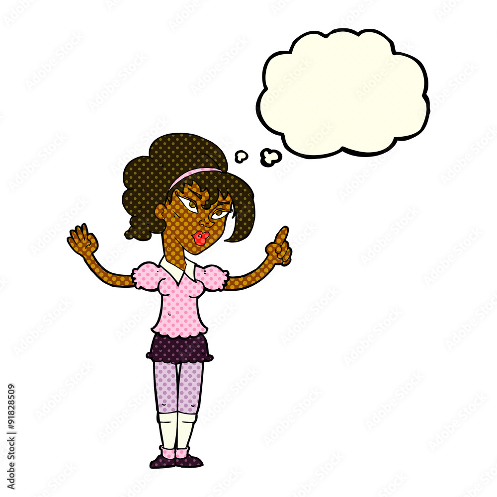 cartoon woman with idea with thought bubble cartoon woman with idea with thought bubble