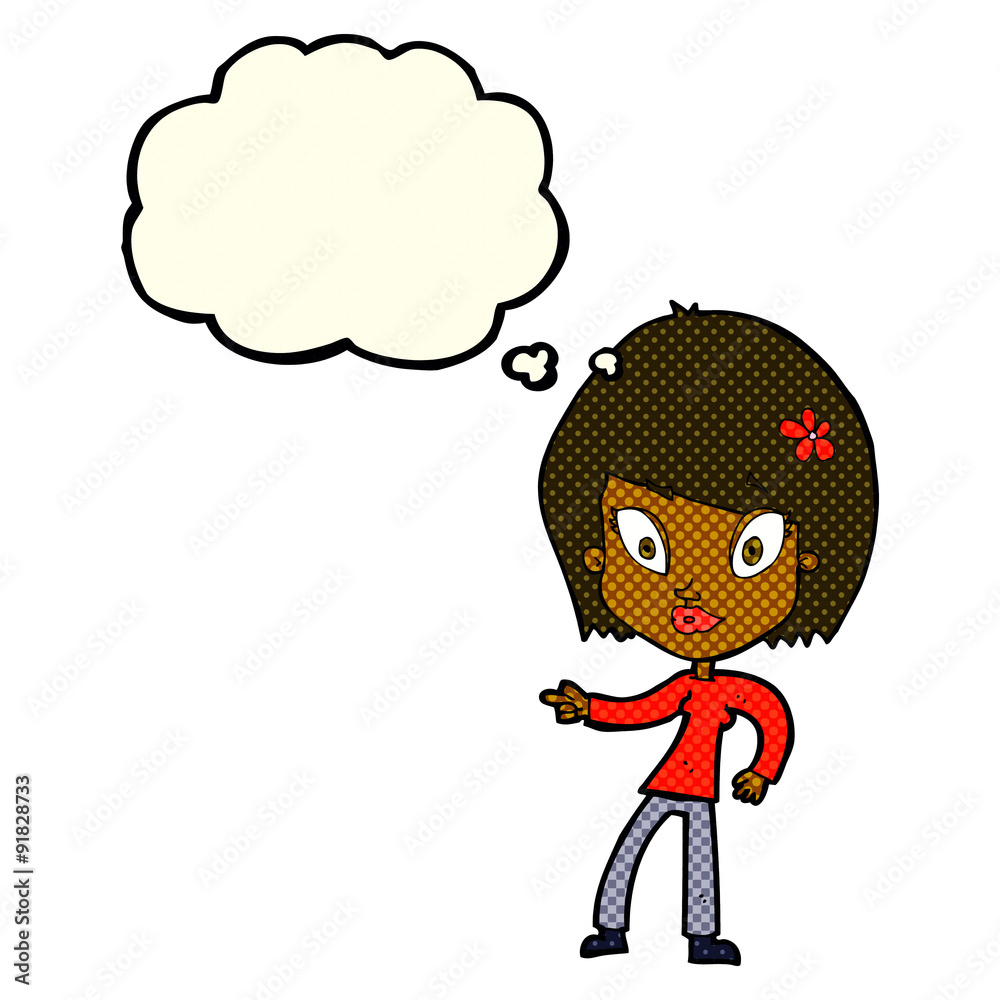cartoon pretty woman pointing with thought bubble cartoon pretty woman pointing with thought bubble
