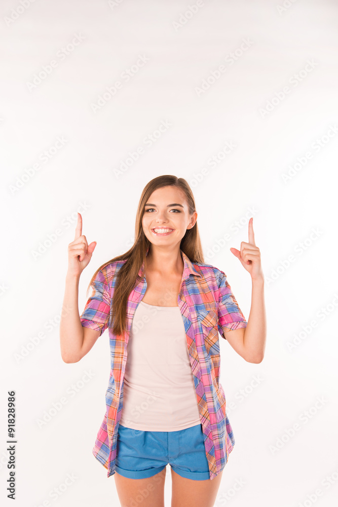 girl in a shirt shows up and smiles girl in a shirt shows up and smiles