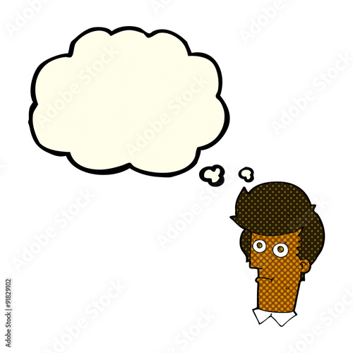 cartoon staring face with thought bubble