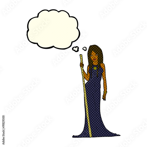 cartoon sorceress  with thought bubble