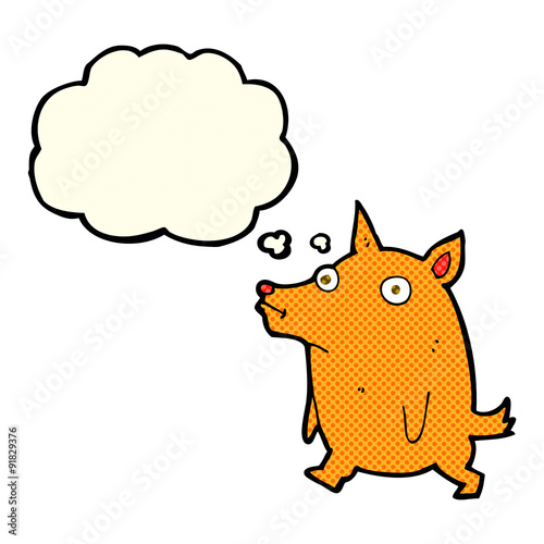 cartoon funny little dog with thought bubble