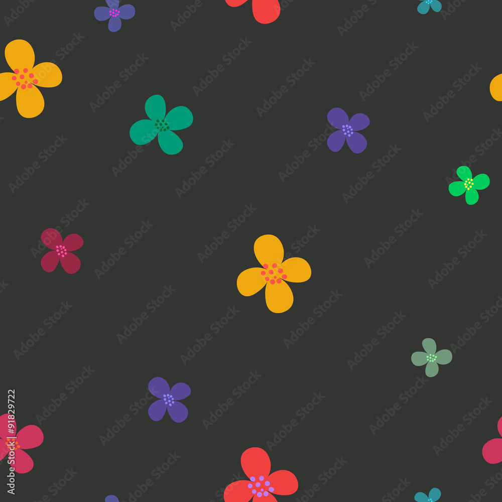 Calm seamless pattern with bright flowers on a dark background Calm seamless pattern with bright flowers on a dark background