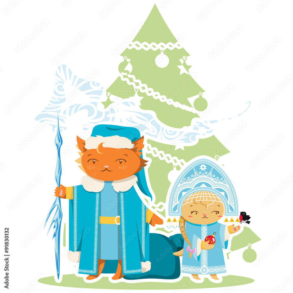 Fototapeta premium Cat and Kitten Happy New Year