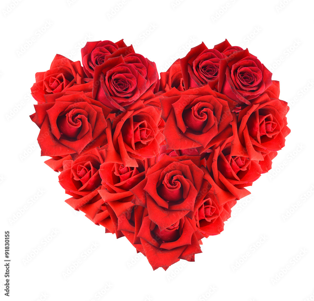 Heart shaped bouquet of red roses isolated over white background Heart shaped bouquet of red roses isolated over white background