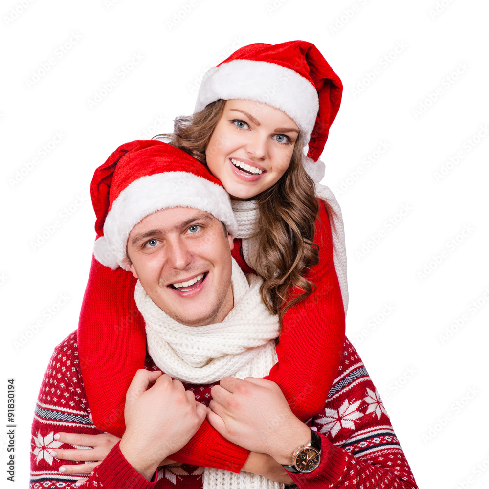 Happy christmas couple. Isolated over white background. Happy christmas couple. Isolated over white background.