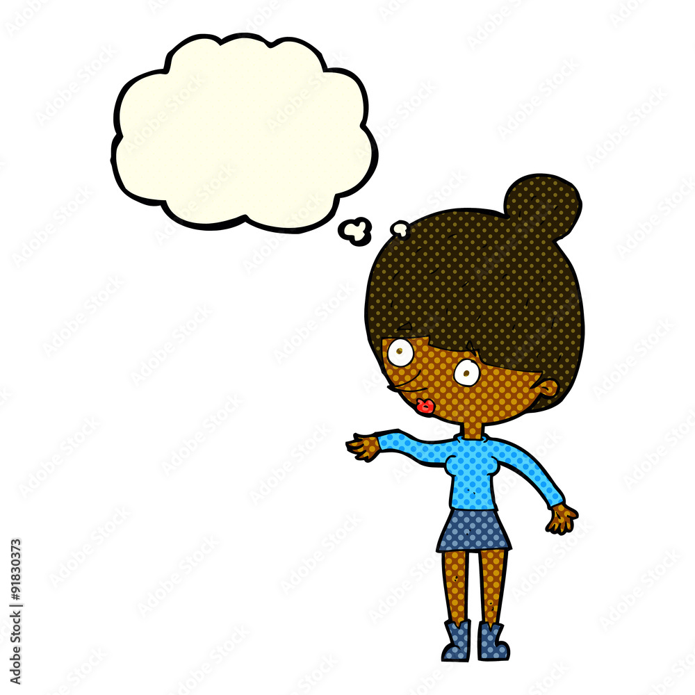 cartoon surprised woman with thought bubble cartoon surprised woman with thought bubble