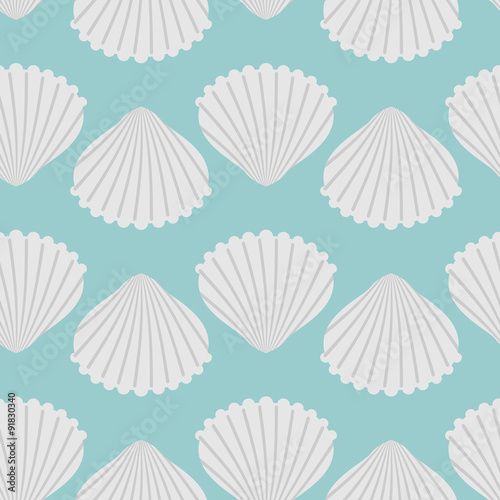 ПечатьSeashell seamless pattern. Scallop vector background