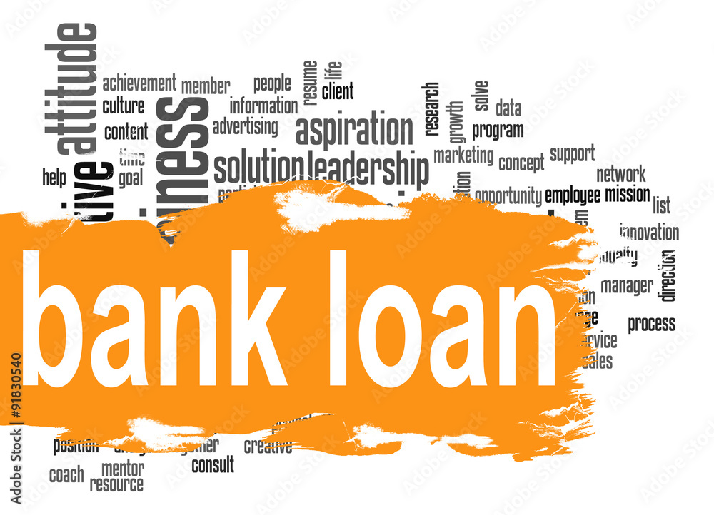 Bank loan word cloud with orange banner