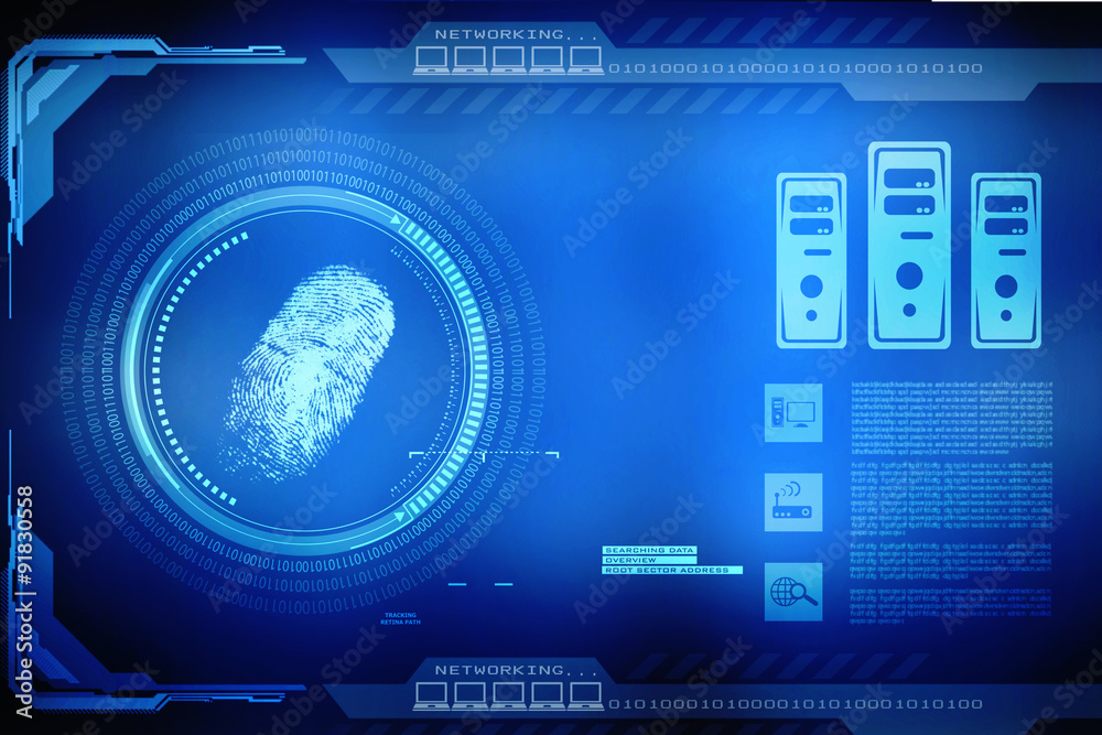 Fototapeta premium Abstract technology background.Security system concept with fingerprint Letter P sign