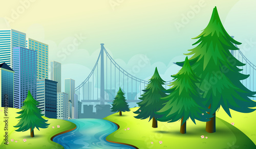 City buildings view with nature