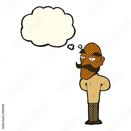 cartoon old man with mustache with thought bubble