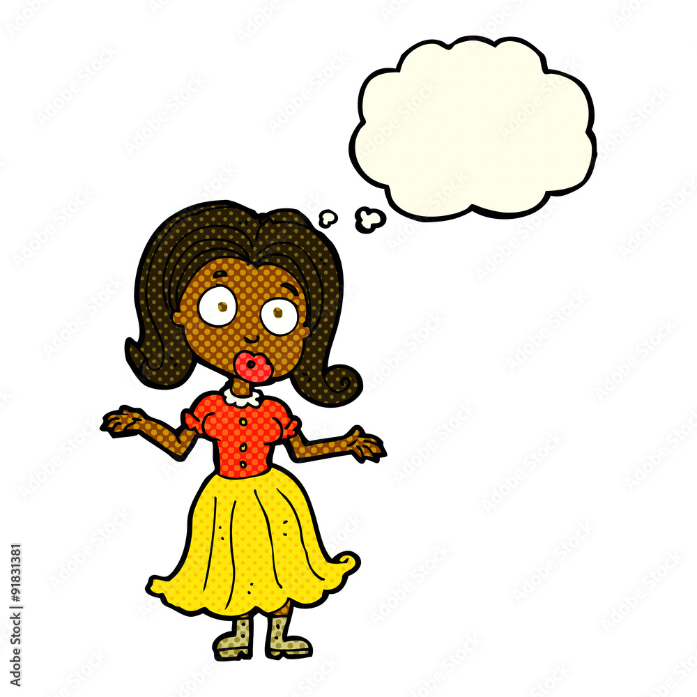 cartoon confused girl with thought bubble cartoon confused girl with thought bubble