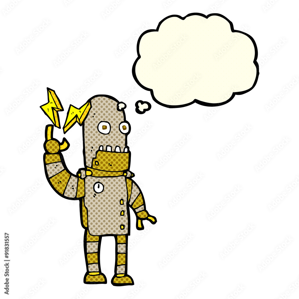 cartoon old robot with thought bubble cartoon old robot with thought bubble