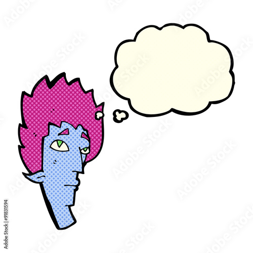 cartoon vampire head with thought bubble
