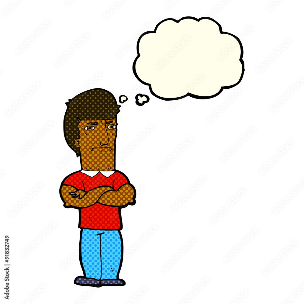 cartoon annoyed man with folded arms with thought bubble cartoon annoyed man with folded arms with thought bubble