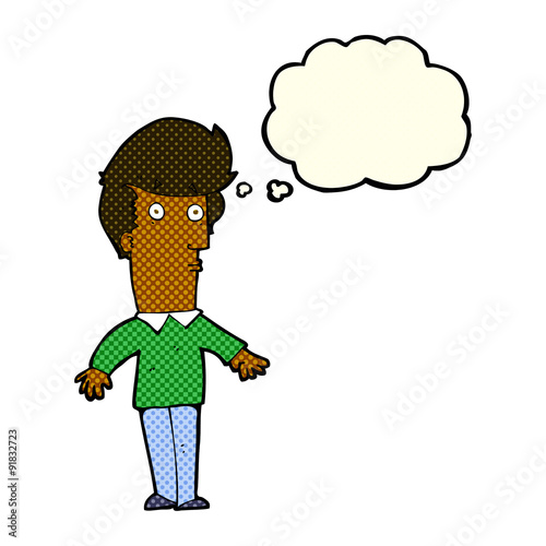 cartoon startled man with thought bubble