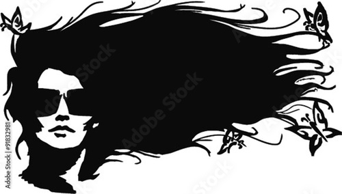 beautifull woman silhouette with butterflies. Vector illustration