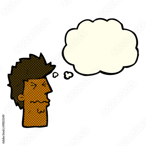 cartoon stressed out face with thought bubble