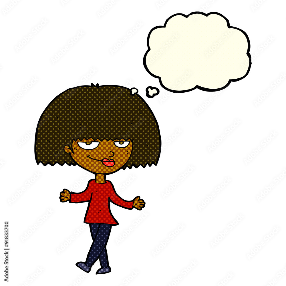 cartoon smug looking woman with thought bubble cartoon smug looking woman with thought bubble