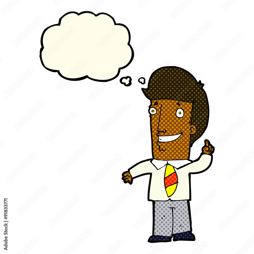 cartoon office man with idea with thought bubble cartoon office man with idea with thought bubble