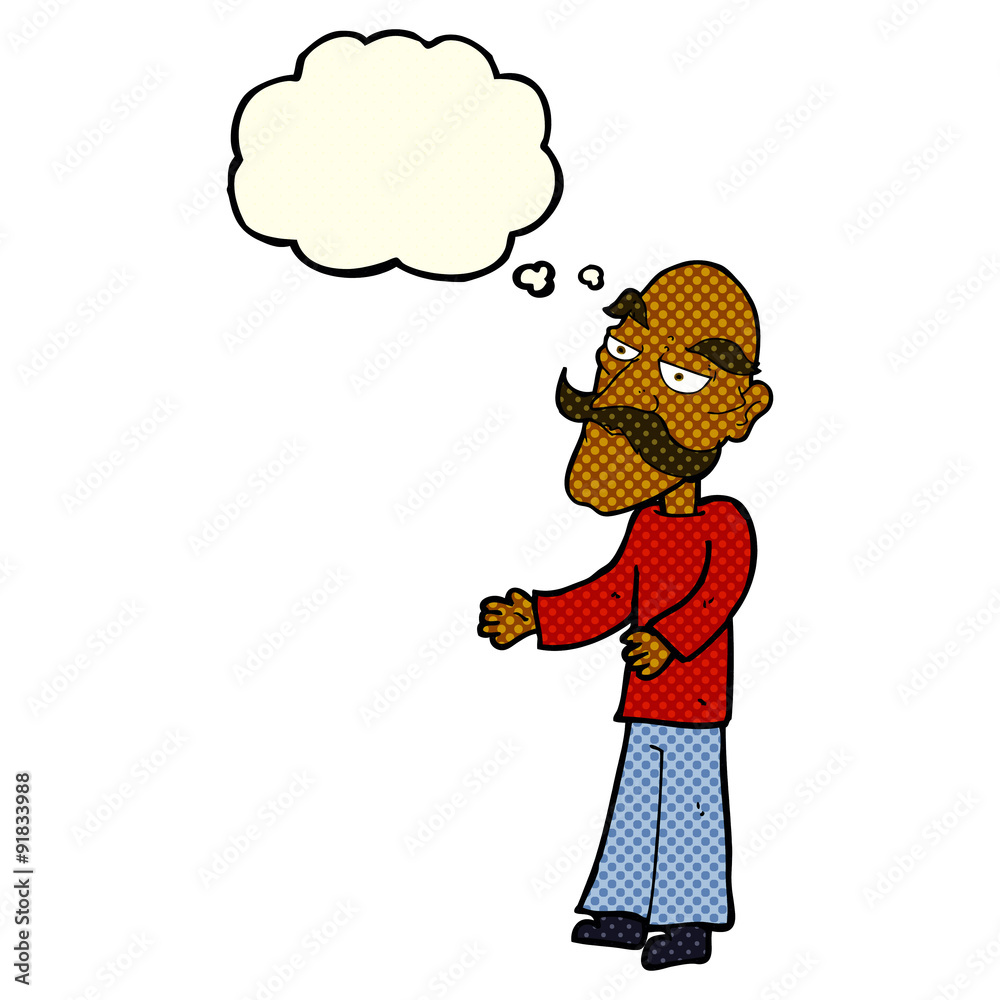 cartoon old man with mustache with thought bubble