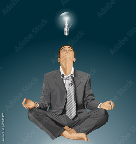 Vector Businessman in Lotus Pose Meditating